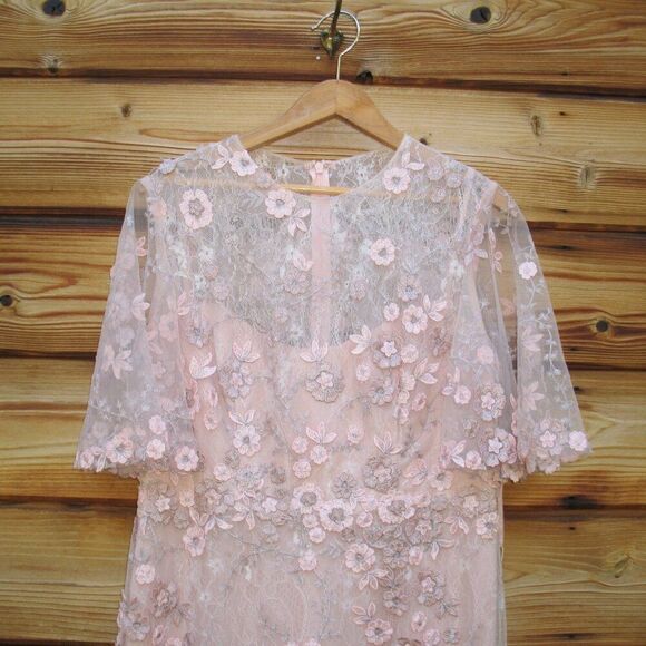 MAC DUGGAL 68810 Pink Flutter Sleeve Floral Embroidered Net Gown Dress - Picture 7 of 13